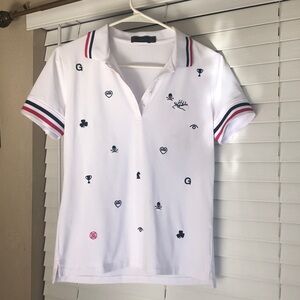 Preloved Gfore ladies embroidered skull heart golf white polo shirt As is small